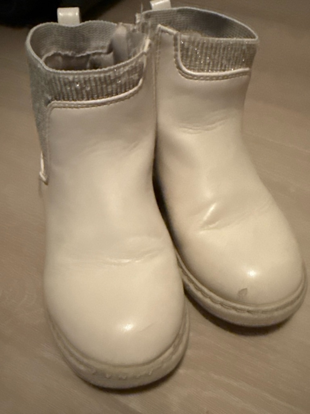 Kohl's Kids White Ankle Boots with Gray Knit Collar